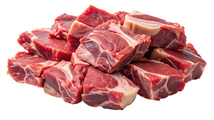 Obraz premium Fresh raw lamb meat cubes for stew and grilling, perfect for healthy eating and cooking at home on transparent background