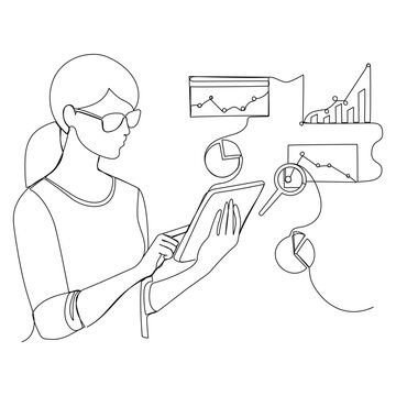 woman analyzing data on tablet clip art preview