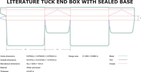 Literature Tuck End Box Design Sealed Base, Dimensions, and Artwork