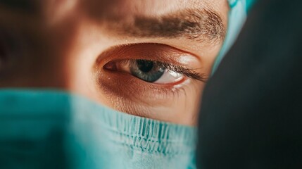 closeup of surgeon’s eye with mask  