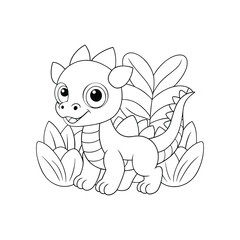 Cute Dragon Coloring Page in Black and White	