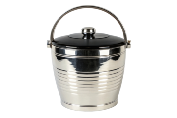 PNG Stainless steel ice bucket with black lid and handle for bar use