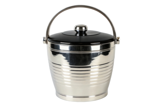 PNG Stainless steel ice bucket with black lid and handle for bar use