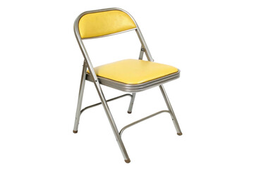 PNG Vintage yellow folding chair with metal frame