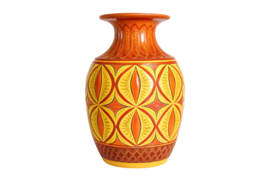 PNG Colorful geometric design on orange and yellow ceramic vase