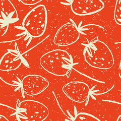 Seamless pattern with hand drawn strawberries for surface design and other design projects. Gardening, summer, healthy food themes