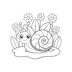 Cute Snail with Flowers Coloring Page for Kids	
