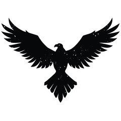 Naklejka premium Distressed Black Eagle Silhouette with Spread Wings on White
