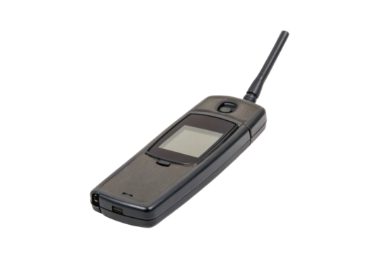 PNG Vintage black mobile phone with antenna on white background