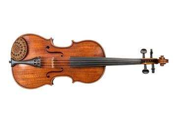 PNG Elegant wooden violin on black background with intricate tailpiece design