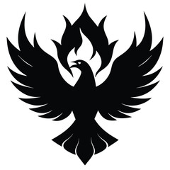 Obraz premium Symbolic Black Phoenix Illustration with Fiery Wings, Mythical Bird Design