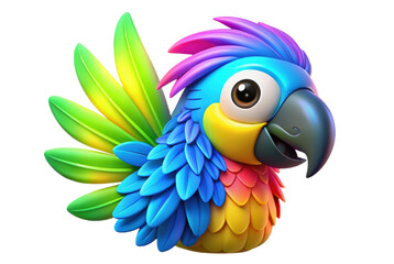 Obraz premium PNG Colorful cartoon parrot with rainbow plumage: vibrant feathered character illustration