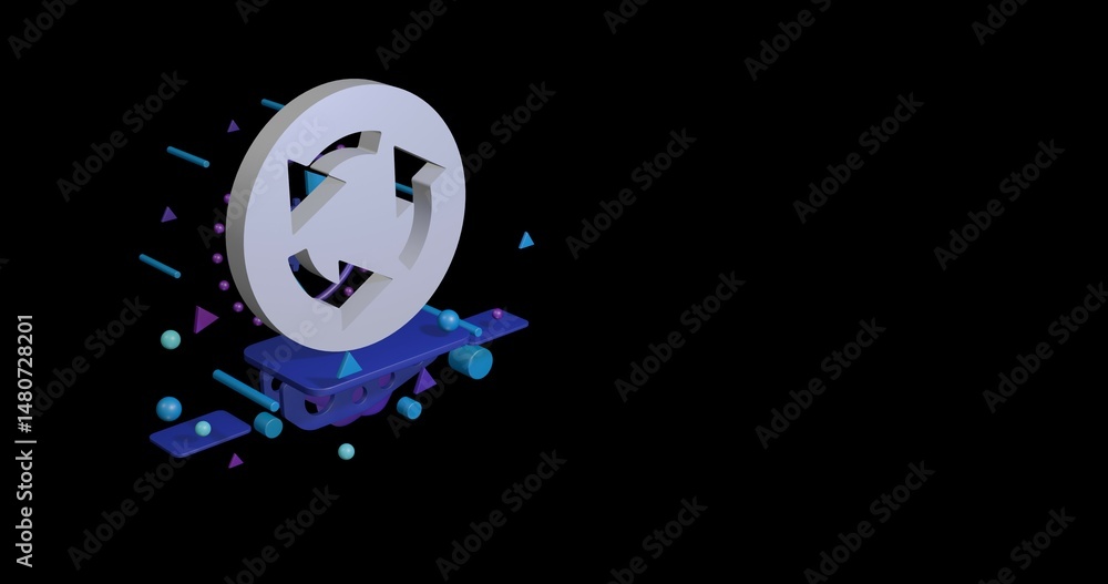 Poster white roundabout sign on a pedestal of abstract geometric shapes floating in the air. abstract conce