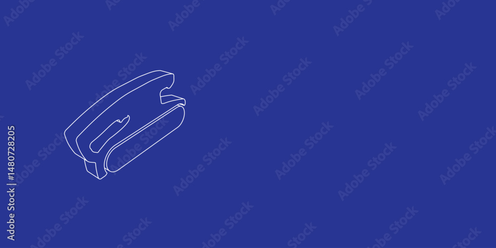 Poster the outline of a large sanding symbol made of white lines on the left. 3d view of the object in pers