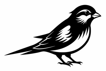 sparrow silhouette line art vector illustration with a white background