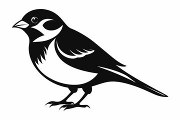 sparrow silhouette line art vector illustration with a white background
