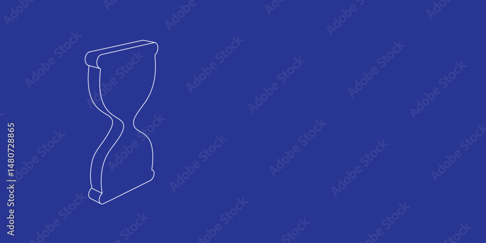 Poster the outline of a large hourglass symbol made of white lines on the left. 3d view of the object in pe