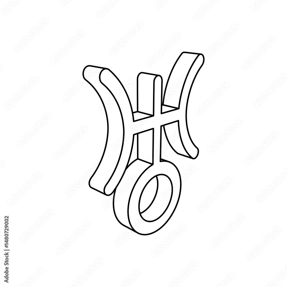 Poster the outline of a large astrological uranus symbol is made with black lines. 3d view of the object in