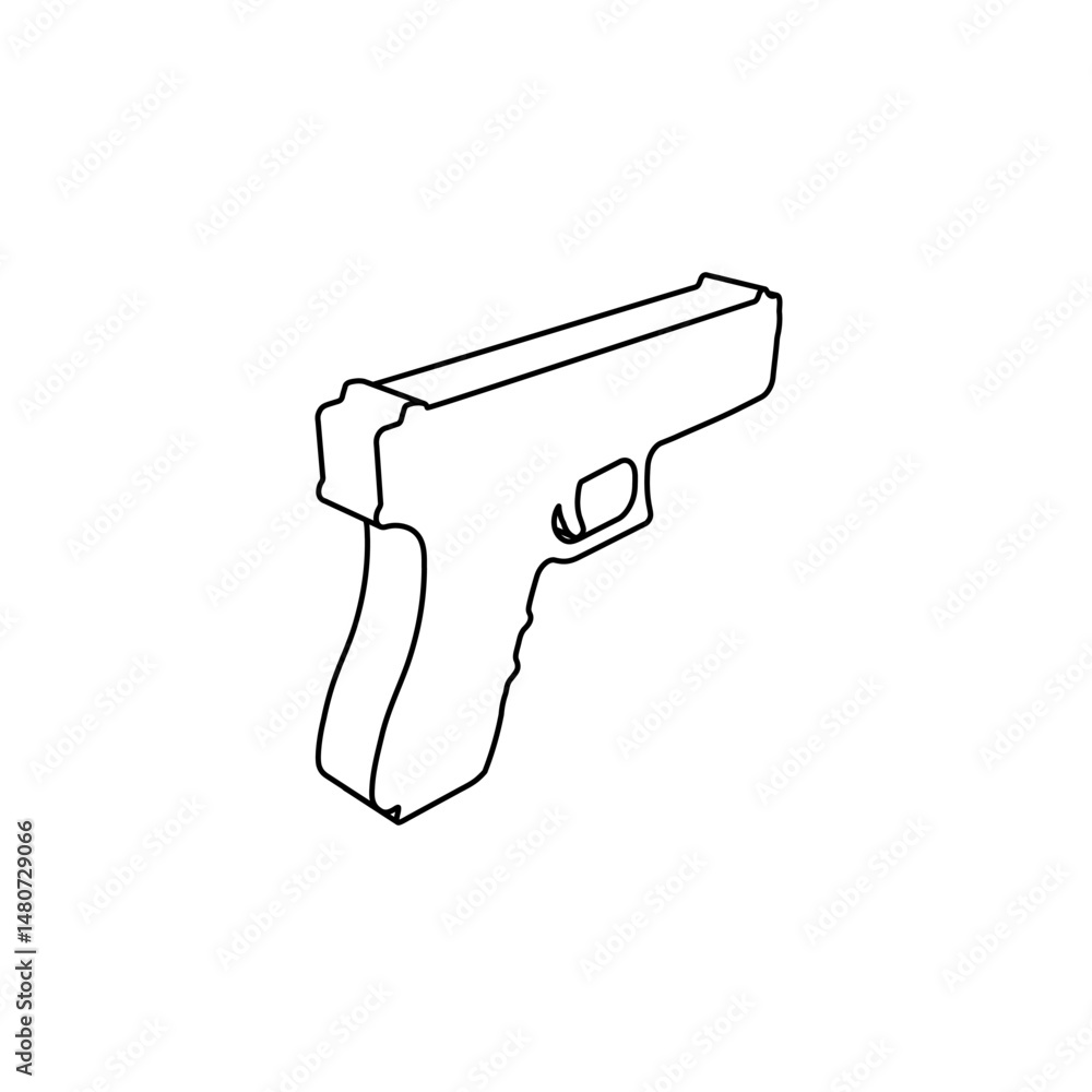 Poster the outline of a large gun symbol is made with black lines. 3d view of the object in perspective. ve