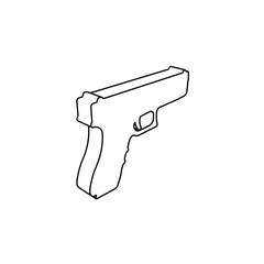 The outline of a large gun symbol is made with black lines. 3D view of the object in perspective. Vector illustration on white background