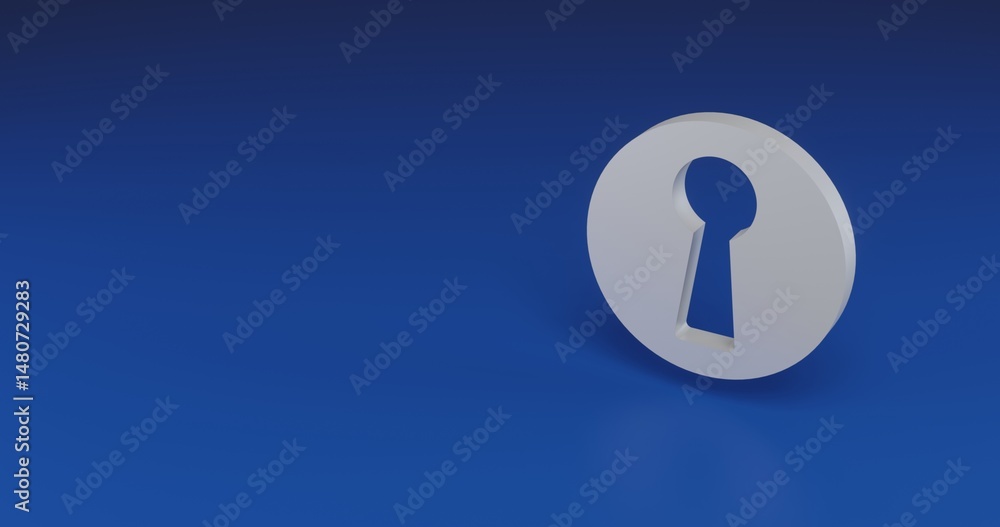 Poster isolated realistic white keyhole symbol with shadow. located on the right side of the scene. 3d illu