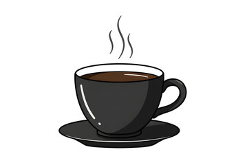 Fototapeta premium Black Coffee Cup with Saucer and Steam