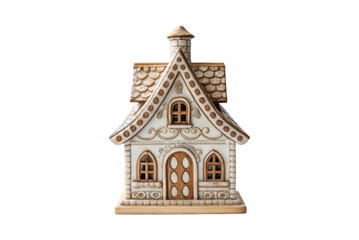 PNG Charming ceramic gingerbread house with detailed roof and windows