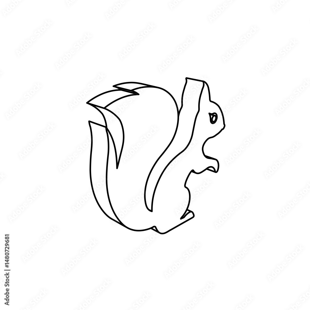 Poster the outline of a large squirrel symbol is made with black lines. 3d view of the object in perspectiv