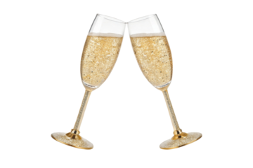 PNG Celebratory toast with two champagne glasses against black background