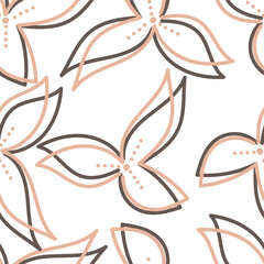 Trendy floral seamless pattern. Simple red and beige daisy. Spring flower template for packaging, postcards, textile printing, wallpaper. Hand drawn illustration isolated on white background