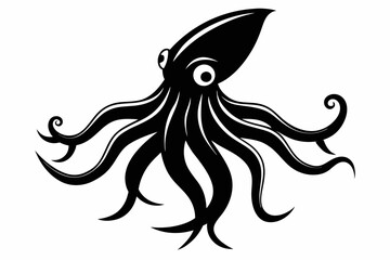squid silhouette line art vector illustration with a white background