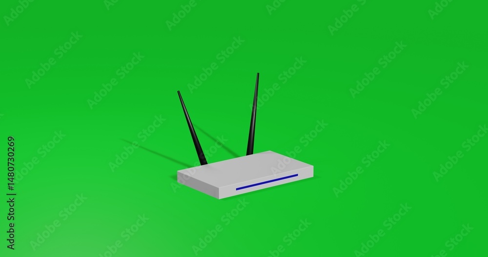 Aufkleber isolated realistic white router symbol front view with shadow. 3d illustration on green chroma key b