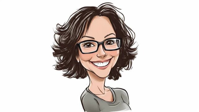 Illustration of a Smiling Woman with Glasses in Cartoon Style on White Background