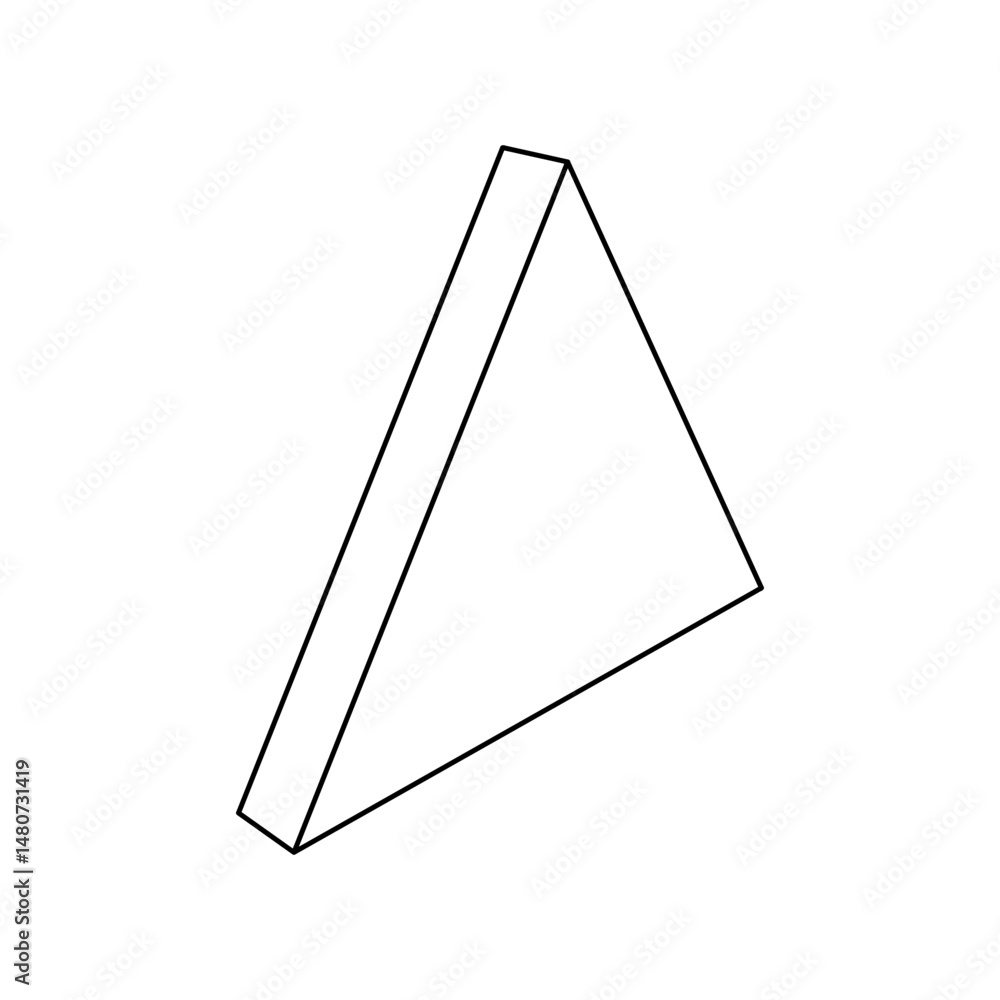 Poster the outline of a large triangle symbol is made with black lines. 3d view of the object in perspectiv