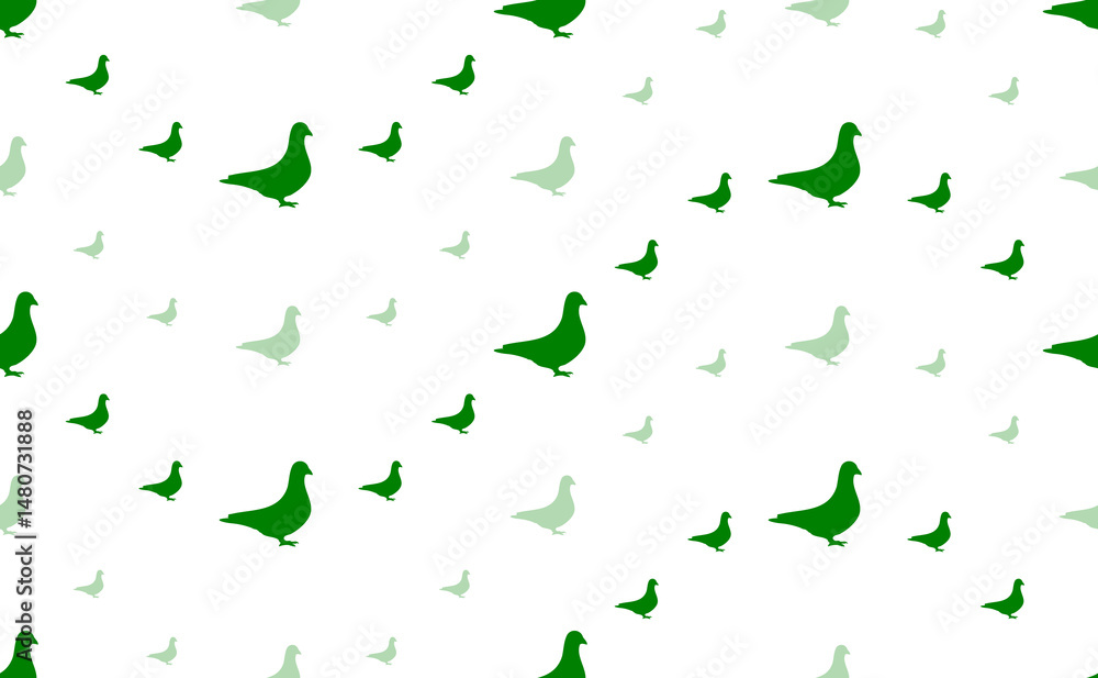 Poster seamless pattern of large and small green bird pigeon symbols. the elements are arranged in a wavy. 