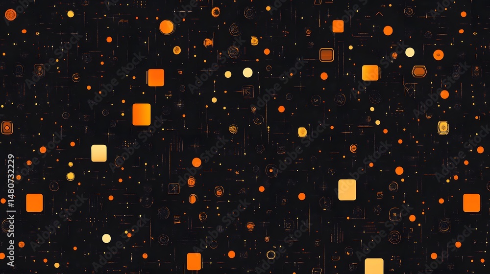 Poster abstract design pattern with dark background and orange shapes.