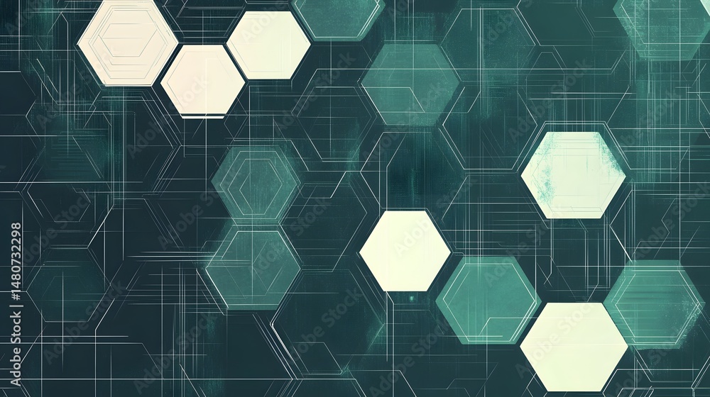Aufkleber abstract digital design with translucent hexagons.