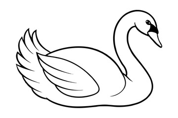 swan silhouette line art vector illustration with a white background