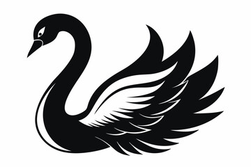swan silhouette line art vector illustration with a white background