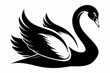 swan silhouette line art vector illustration with a white background