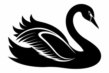 swan silhouette line art vector illustration with a white background