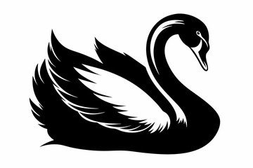 swan silhouette line art vector illustration with a white background