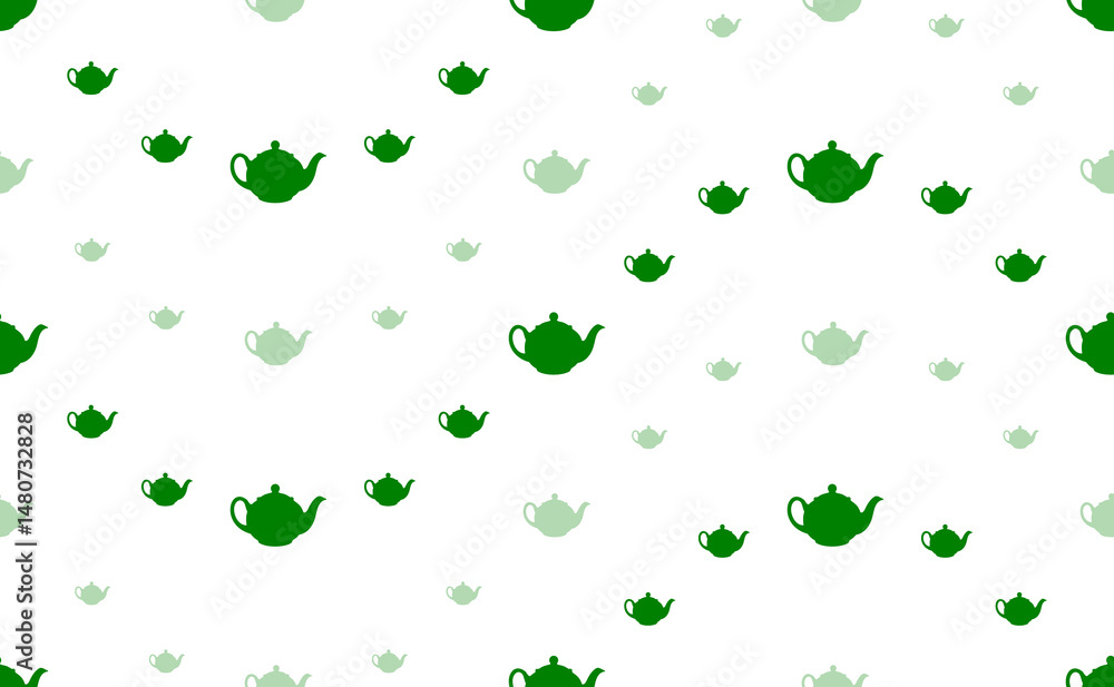 Poster seamless pattern of large and small green teapot for tea symbols. the elements are arranged in a wav