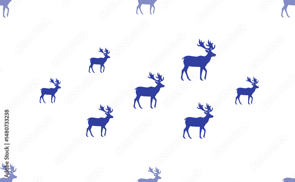 Poster seamless pattern of large isolated blue deer symbols. the pattern is divided by a line of elements o