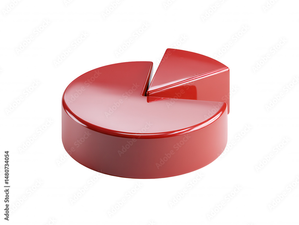 Poster a red pie chart with one slice removed represents market share data and financial analysis on a clea