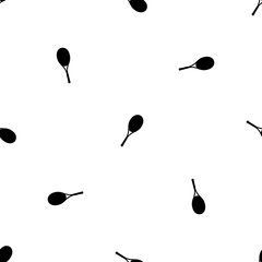 Seamless pattern of repeated black tennis racket symbols. Elements are evenly spaced and some are rotated. Illustration on transparent background