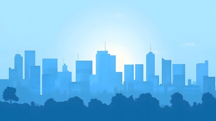 Naklejka premium Silhouette cityscape illustration at sunrise.