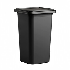 Isolated black waste bin container garbage trash can image on transparent background