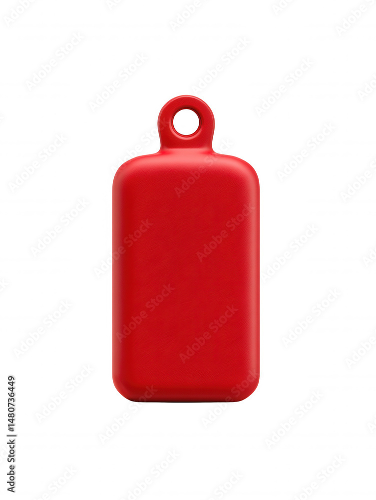 Poster a minimalist red rectangular object with rounded corners and a small circular loop on top is isolate