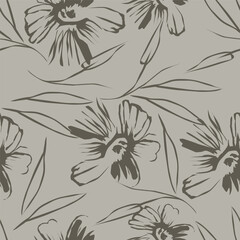 Trendy floral seamless pattern. Simple red and beige daisy. Spring flower template for packaging, postcards, textile printing, wallpaper. Hand drawn illustration isolated on white background